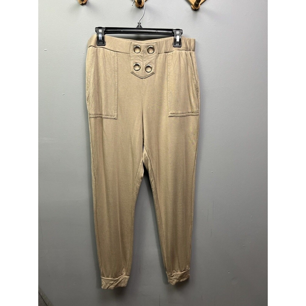 Soho New York & Company‎ Joggers Womens L Tan Grommet Detail Patch Pocket Pants